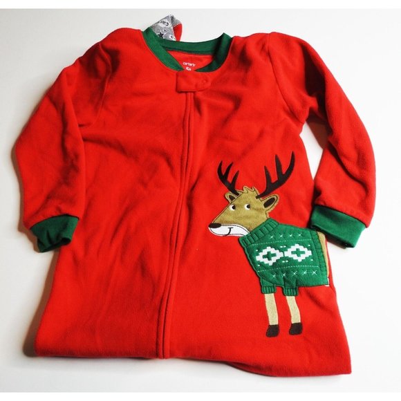 Carter's 5T Reindeer-themed Christmas Feet Pajama - Cozy, Red & Festive! - Picture 2 of 5